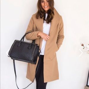 Camel wool blend duster coat